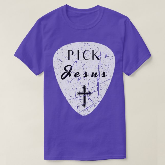 Camiseta Retro Guitar Pick Pun Pick Jesus Cross Worship Lea (Frente do Design)