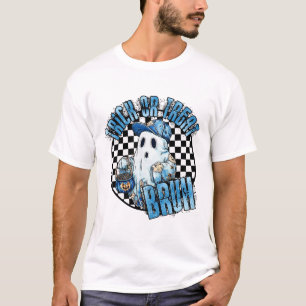 Camiseta Retro Halloween Blue Denim Patchwork Spookie Ghost