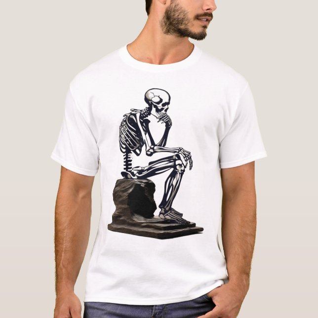 Camiseta Retro Halloween: esqueleto do pensador (Frente)