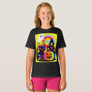 Camiseta Retro Halloween Kawaii Black Cat, design de Abóbor