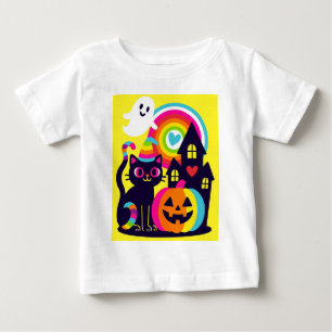 Camiseta Retro Halloween Kawaii Black Cat, design de Abóbor