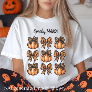 Camiseta Retro Halloween Leopardo Laço Abóbora Coquette