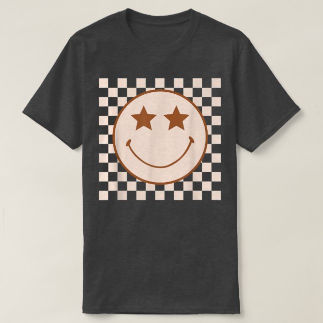 Camiseta Retro Happy Face Checkered Pattern  Smile Face Tre (Frente do Design)