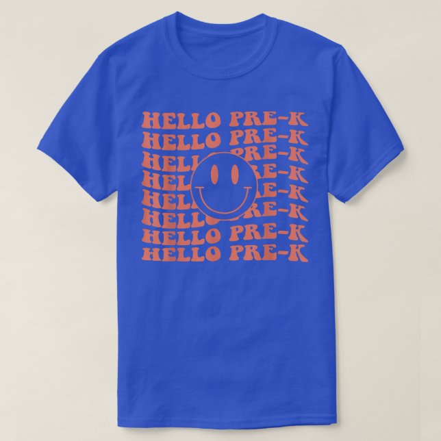 Camiseta Retro Happy Face Hello Pre K Smile Team Professor  (Frente do Design)