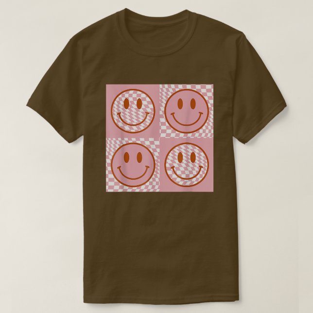 Camiseta Retro Happy Face s Smile Face Checkup Patterno Tr (Frente do Design)
