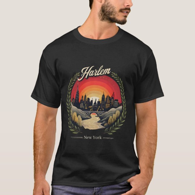 Camiseta Retro Harlem Sunset: Nova Iorque Skyline (Frente)