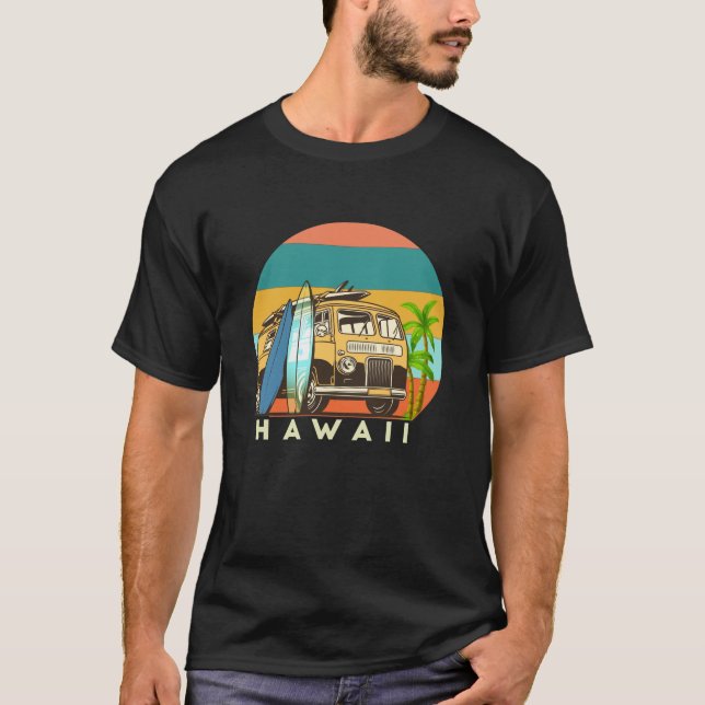 Camiseta Retro Hawaii Hippie Van Beach Surfer (Frente)