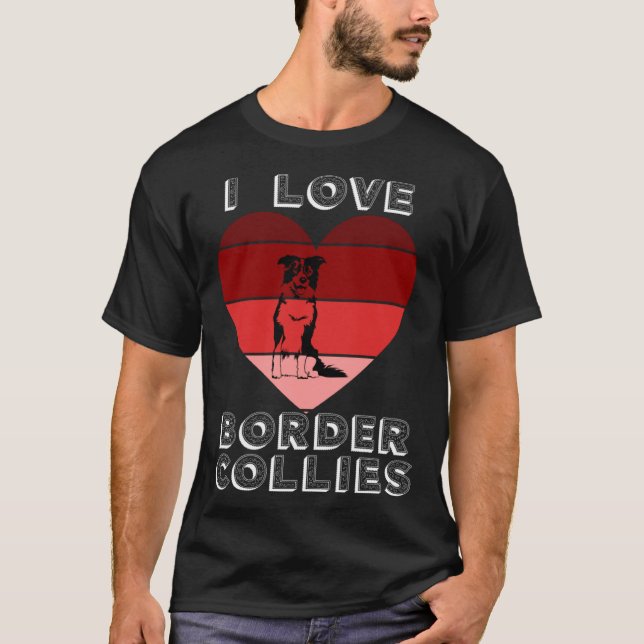 Camiseta Retro Heart I Love Border Collie  For Girls Valent (Frente)