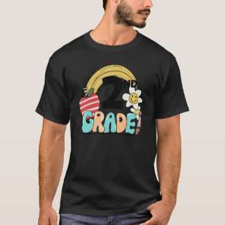 Camiseta Retro Hello 2nd Grade Floral Rainbow Second Grade