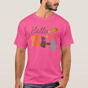 Camiseta Retro Hello Pre K Team Professores Kids Primeiro D