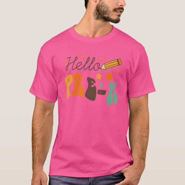 Camiseta Retro Hello Pre K Team Professores Kids Primeiro D (Frente)