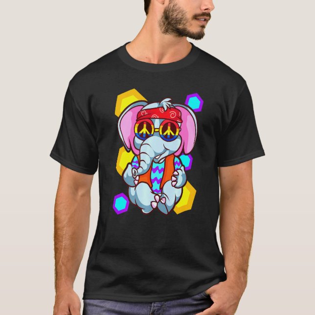 Camiseta Retro Hippie Peace Elephant Love (Frente)