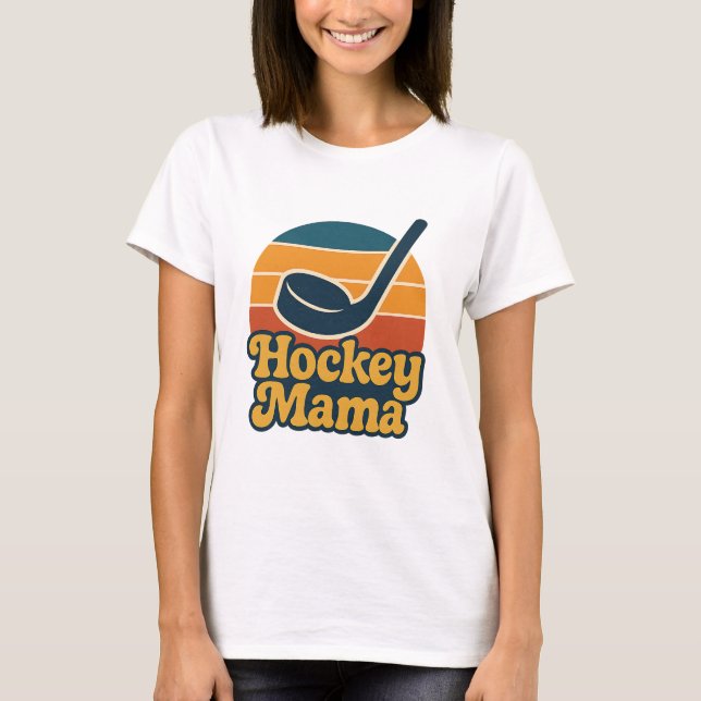 Camiseta Retro Hockey Mama Sunset Stick & Puck Design (Frente)