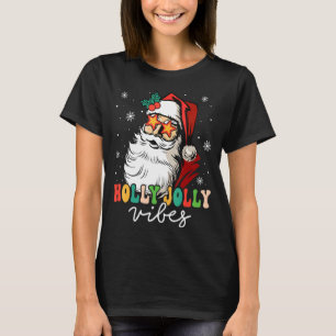 Camiseta Retro Holly Xmas Jolly Vibes Santa Claus Feliz Chr