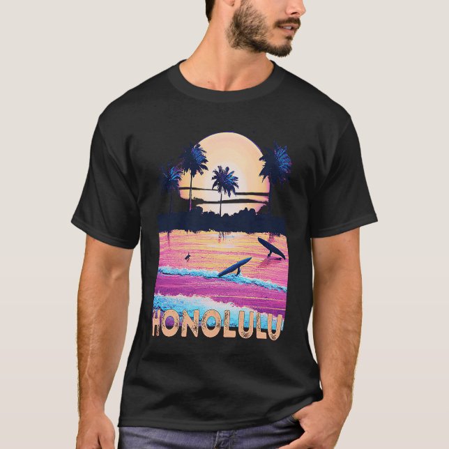 Camiseta Retro Honolulu Hawaii Souvenir Surf (Frente)