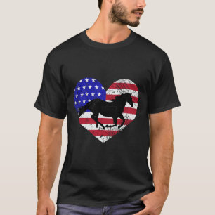 Camiseta Retro Horse American Flag Heart 4 De Julho Usa Pa