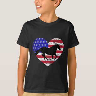 Camiseta Retro Horse American Flag Heart 4 De Julho Usa Pa