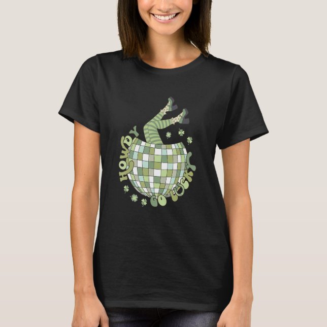 Camiseta Retro Howdy Go Lucky St Patricks Day Disco Ball Lu (Frente)
