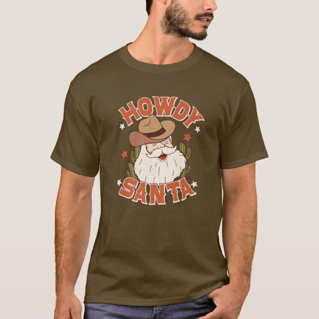 Camiseta Retro Howdy Papais noeis de Natal Rodeo Ocidental  (Frente)