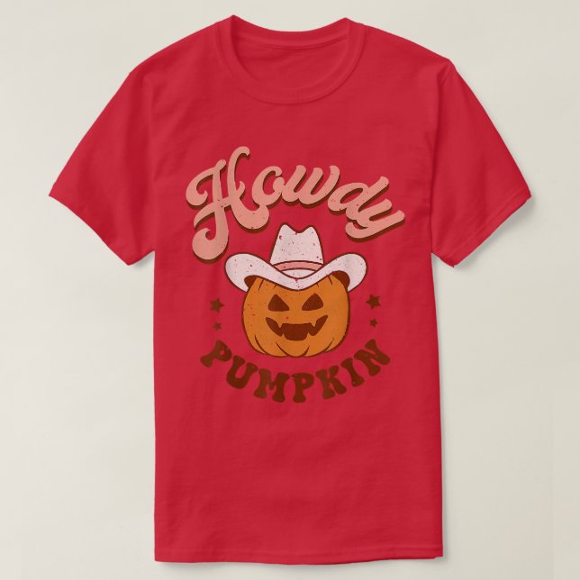 Camiseta Retro Howdy Pumpkin Fall Autumn Western Halloween (Frente do Design)