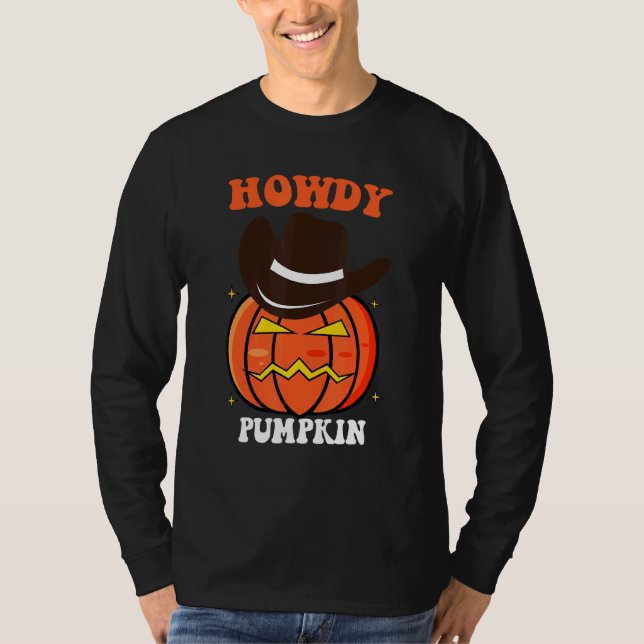 Camiseta Retro Howdy Pumpkin Fall Autumn Western Halloween  (Frente)