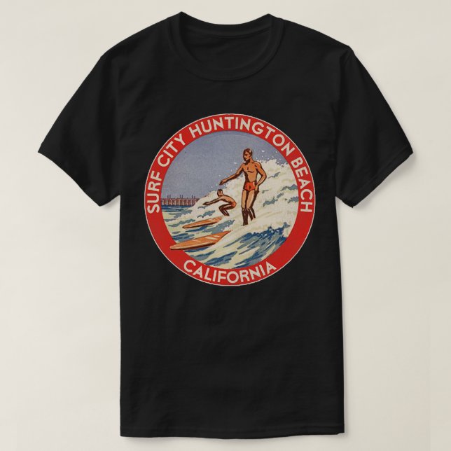 Camiseta Retro Huntington Beach CA 70s Surf City Souvenir (Frente do Design)