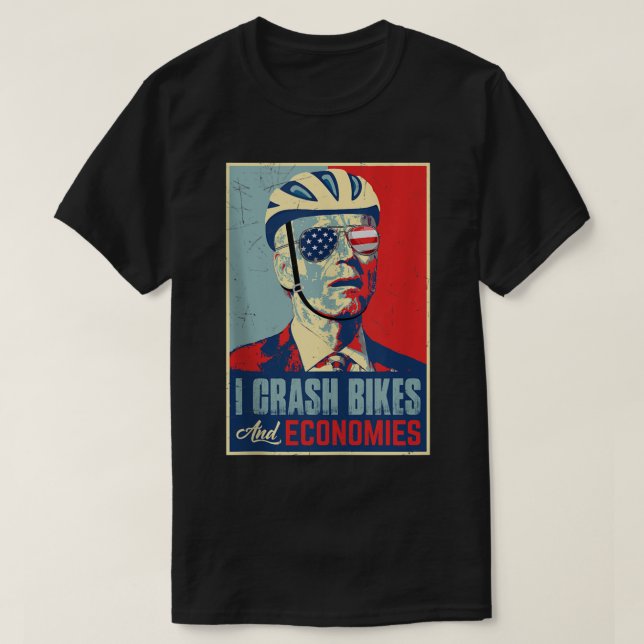 Camiseta Retro I Crash Bikes & Economics Anti Joe Biden Ame (Frente do Design)
