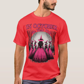 Camiseta Retro in October We Wear Pink Witch Breast Cancer 