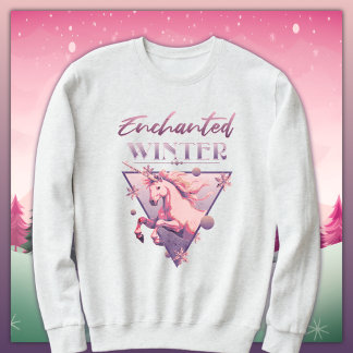 Camiseta Retrô Inverno Rosa Inchado do Unicórnio