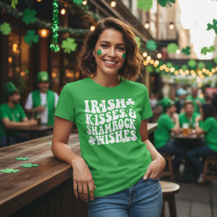 Camiseta Retro Irish Kisses & Shamrock deseja verde e branc