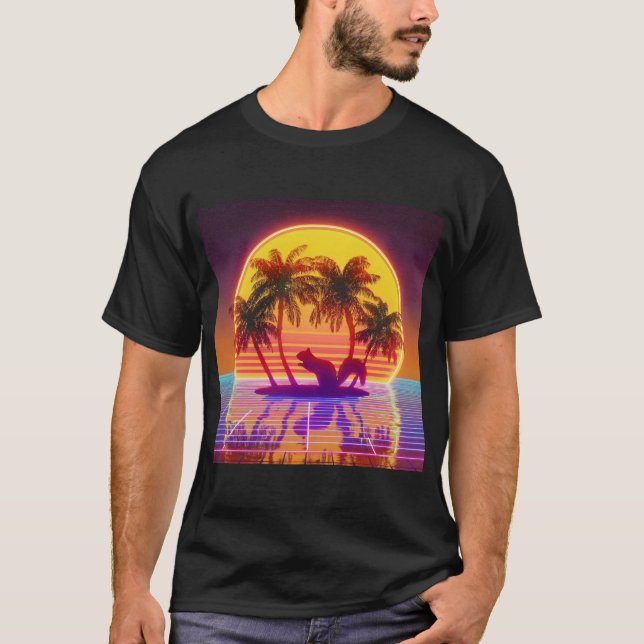 Camiseta Retro Island Squirrel in Neon Sunset (Frente)