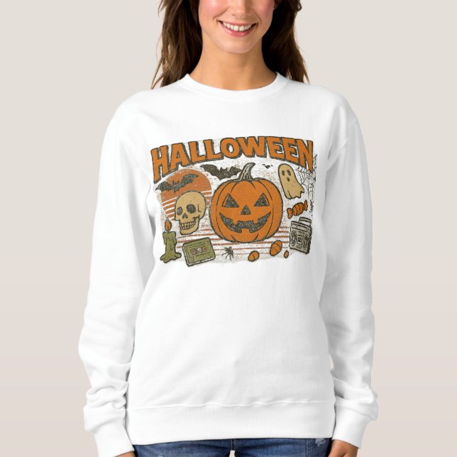 Camiseta Retro Jack-O’-Lanterna Halloween Roupas unisex (Frente)