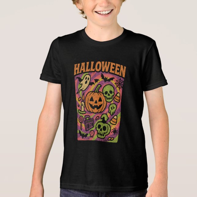 Camiseta Retro Jack-O’-Lanterna Roupas De Halloween Unisex (Frente)