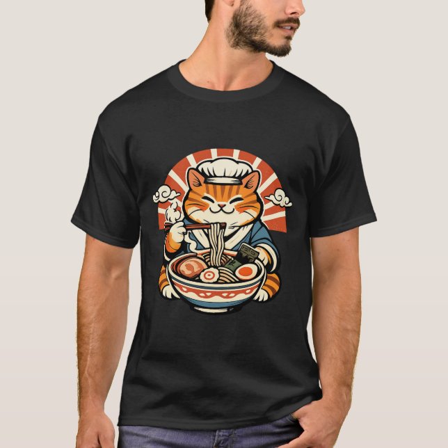 Camiseta Retro Japanese Cat Ramen Shirt (Frente)