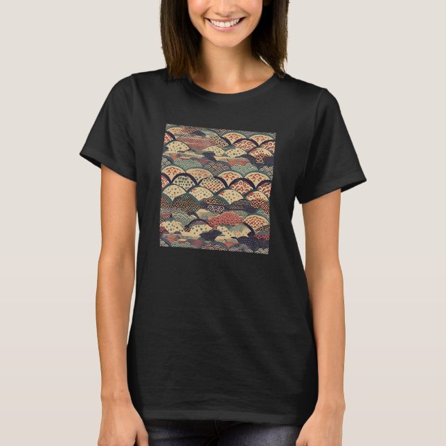 Camiseta Retro Japanese Flower Woodblock Abstract Floral Pa (Frente)
