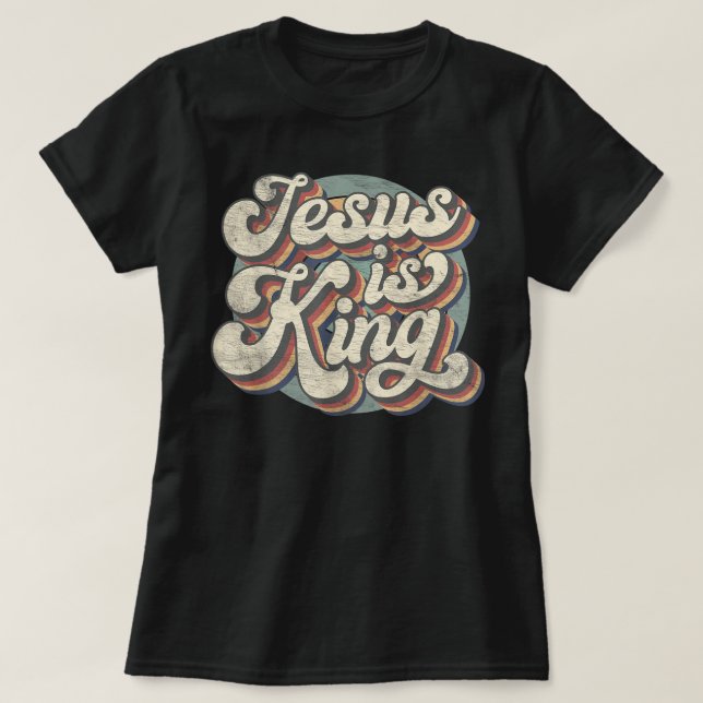 Camiseta Retro Jesus é rei cristão Bíblia religioso (Frente do Design)