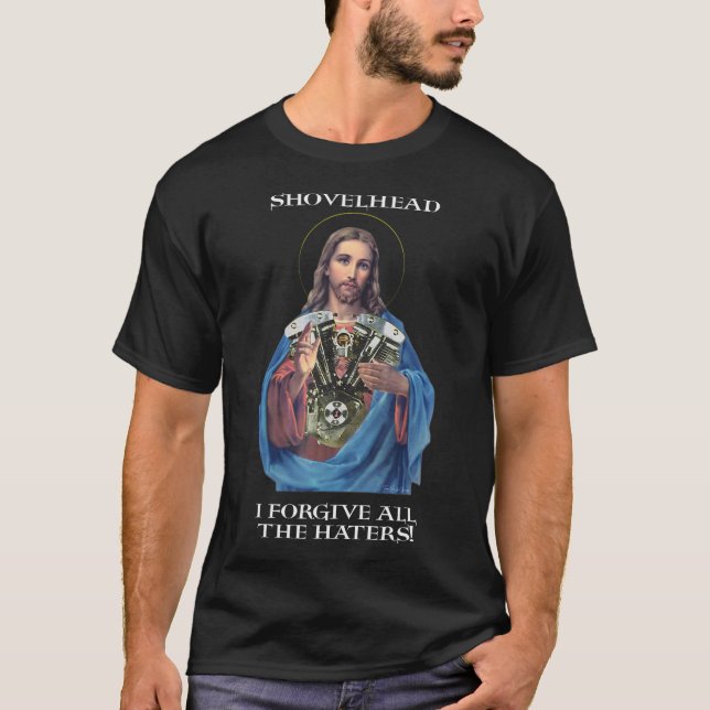 Camiseta Retro Jesus Shovelhead Eu perdoo todos os odiadore (Frente)