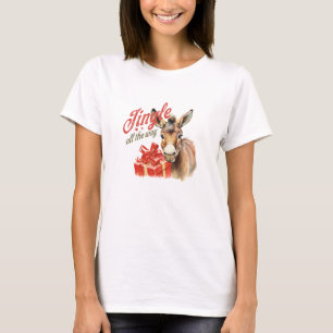Camiseta Retro jingle até o presente de Natal burro