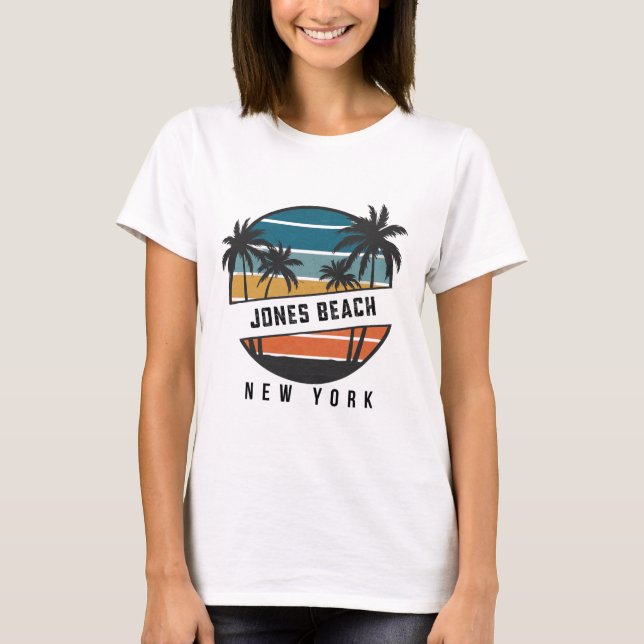 Camiseta Retro Jones Beach Nova York Prancha de Surfe Surfa (Frente)