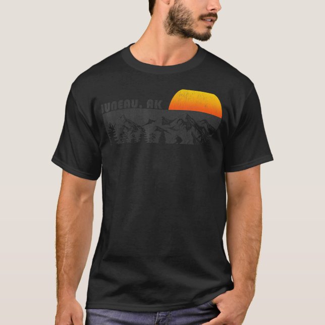 Camiseta Retro Juneau Alaska Mountain Sunset (Frente)