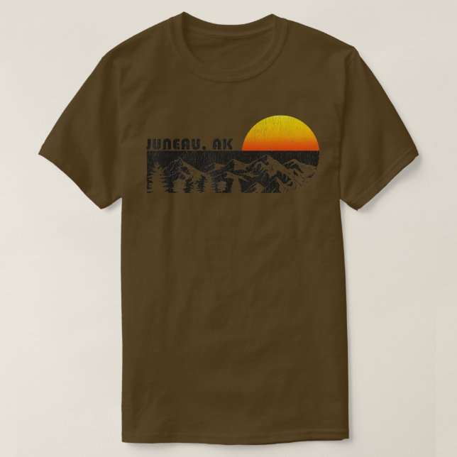 Camiseta Retro Juneau Alaska Mountain Sunset TSirt (Frente do Design)
