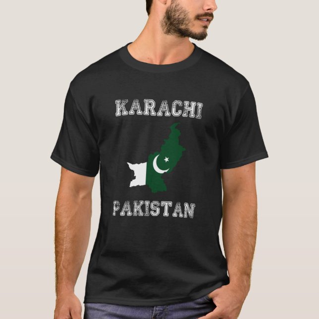 Camiseta Retro Karachi Pakistan Distressed Pakistan Flag (Frente)