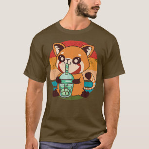 Camiseta Retro Kawaii Red Panda Boba Bubble Tea Japonês E