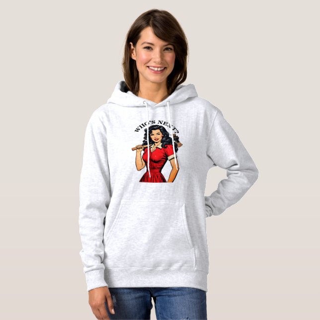Camiseta Retro Killer Housewife “Who’s Next?” Hoodie (Frente Completa)