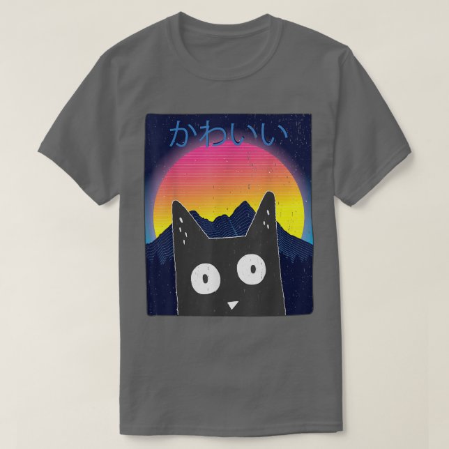 Camiseta Retro Kitten Neko Synthwave Japan 80s Manga Haraju (Frente do Design)