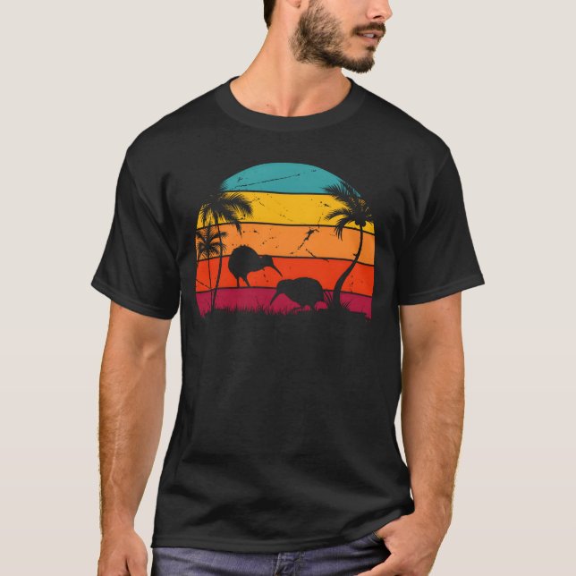 Camiseta Retro Kiwi Sunset Kiwi Nova Zelândia Kiwi (Frente)