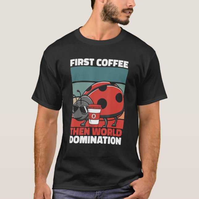 Camiseta Retro Ladybug Coffee Sunglasses   Entomology Vinta (Frente)