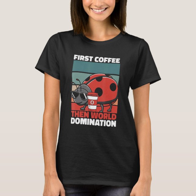 Camiseta Retro Ladybug Coffee Sunglasses   Entomology Vinta (Frente)