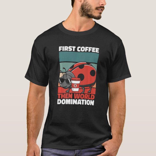 Camiseta Retro Ladybug Coffee Sunglasses  Entomology Vintag (Frente)