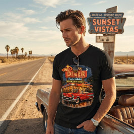Camiseta Retro Lanchonete Neon dos Anos 50 Carro Clássico